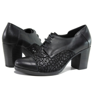 Черни дамски обувки с висок ток, естествена кожа и естествена велурена кожа - всекидневни обувки за есента и зимата N 100014600