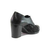 Черни дамски обувки с висок ток, естествена кожа и естествена велурена кожа - всекидневни обувки за есента и зимата N 100014600