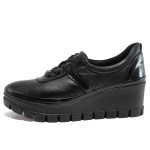 Черни дамски обувки с платформа, естествена кожа - всекидневни обувки за есента и зимата N 100014601