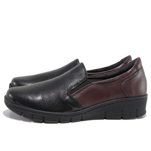 Винени дамски обувки с равна подметка, естествена кожа - всекидневни обувки за есента и зимата N 100014602