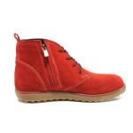 Червени дамски боти, естествен велур - ежедневни обувки за есента и зимата N 100014657