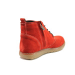 Червени дамски боти, естествен велур - ежедневни обувки за есента и зимата N 100014657