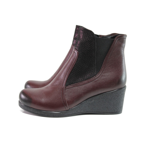 Винени дамски боти, естествена кожа - ежедневни обувки за есента и зимата N 100014676