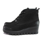 Черни дамски боти, естествен набук - ежедневни обувки за есента и зимата N 100014675