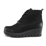 Черни дамски боти, естествен набук - ежедневни обувки за есента и зимата N 100014675