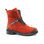 Червени анатомични дамски боти, естествен набук - ежедневни обувки за есента и зимата N 100014674