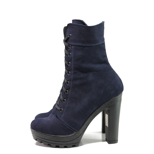 Тъмносини дамски боти, естествен набук - ежедневни обувки за есента и зимата N 100014680