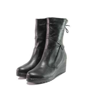 Черни дамски боти, естествена кожа - всекидневни обувки за есента и зимата N 100014706