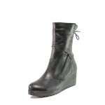 Черни дамски боти, естествена кожа - всекидневни обувки за есента и зимата N 100014706