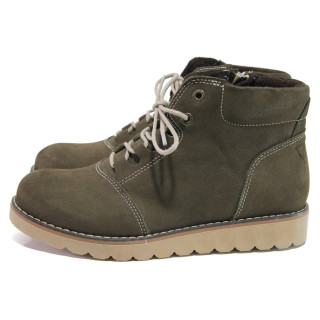Зелени дамски боти, естествен набук - ежедневни обувки за есента и зимата N 100014707