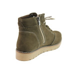 Зелени дамски боти, естествен набук - ежедневни обувки за есента и зимата N 100014707