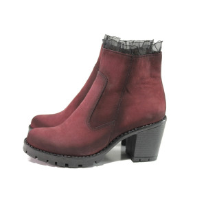 Винени дамски боти, естествен набук - ежедневни обувки за есента и зимата N 100014710