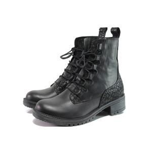 Черни дамски боти, естествена кожа - ежедневни обувки за есента и зимата N 100014708