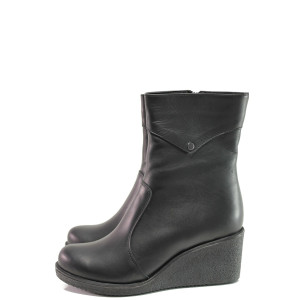 Черни дамски боти, естествена кожа - ежедневни обувки за есента и зимата N 100014738