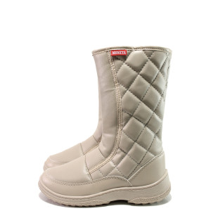 Бежови дамски боти, здрава еко-кожа - ежедневни обувки за есента и зимата N 100014779