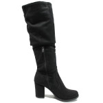 Черни дамски ботуши, качествен еко-велур - ежедневни обувки за есента и зимата N 100014793
