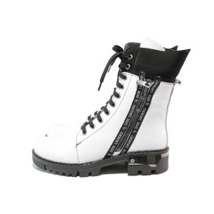 Бели дамски боти, естествена кожа - ежедневни обувки за есента и зимата N 100014791