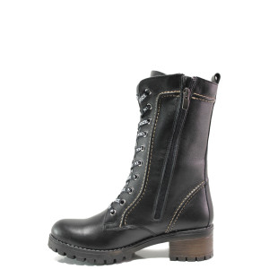 Черни дамски ботуши, естествена кожа - всекидневни обувки за есента и зимата N 10007539