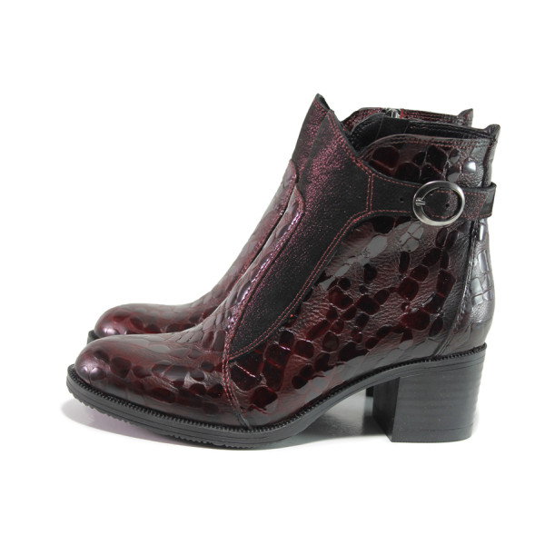 Винени дамски боти, лачена естествена кожа - всекидневни обувки за есента и зимата N 100014882
