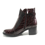 Винени дамски боти, лачена естествена кожа - всекидневни обувки за есента и зимата N 100014882