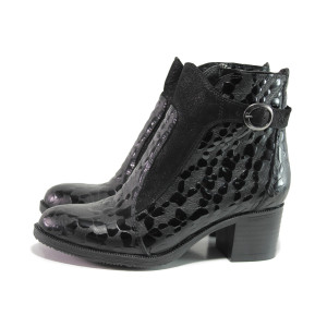 Черни дамски боти, лачена естествена кожа - всекидневни обувки за есента и зимата N 100014883