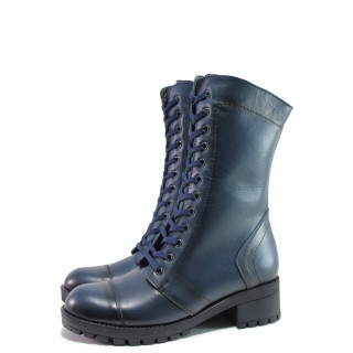 Сини дамски боти, естествена кожа - ежедневни обувки за есента и зимата N 100014885