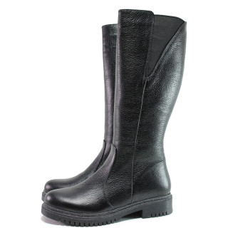 Черни дамски ботуши, естествена кожа - ежедневни обувки за есента и зимата N 100014887