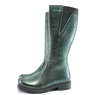 Зелени дамски ботуши, естествена кожа - ежедневни обувки за есента и зимата N 100014886