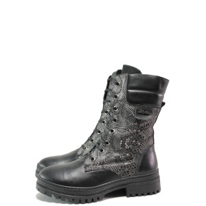 Черни дамски боти, естествена кожа - ежедневни обувки за есента и зимата N 100014921