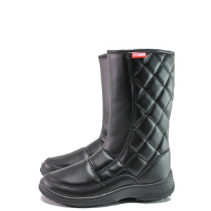 Черни дамски боти, здрава еко-кожа - ежедневни обувки за есента и зимата N 100014925