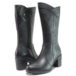 Черни дамски ботуши, естествена кожа - ежедневни обувки за есента и зимата N 100014933