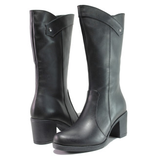 Черни дамски ботуши, естествена кожа - ежедневни обувки за есента и зимата N 100014933