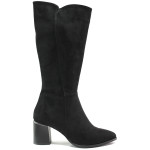Черни дамски ботуши, качествен еко-велур - елегантни обувки за есента и зимата N 100014934