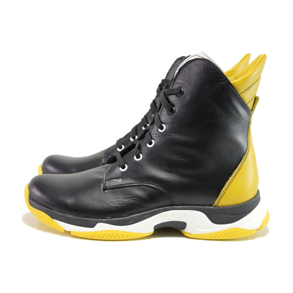 Черни дамски боти, естествена кожа - спортни обувки за есента и зимата N 100014953