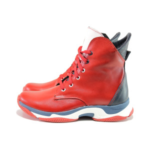 Червени дамски боти, естествена кожа - спортни обувки за есента и зимата N 100014952