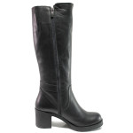 Черни дамски ботуши, естествена кожа - ежедневни обувки за есента и зимата N 100014984