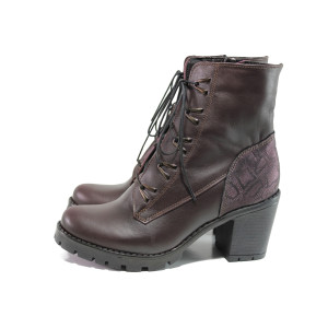 Винени дамски боти, естествена кожа - ежедневни обувки за есента и зимата N 100014987