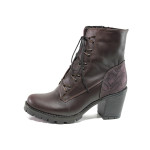 Винени дамски боти, естествена кожа - ежедневни обувки за есента и зимата N 100014987