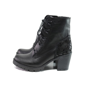 Черни дамски боти, естествена кожа - ежедневни обувки за есента и зимата N 100014986