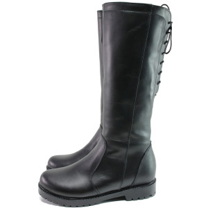 Черни дамски ботуши, естествена кожа - ежедневни обувки за есента и зимата N 100014988