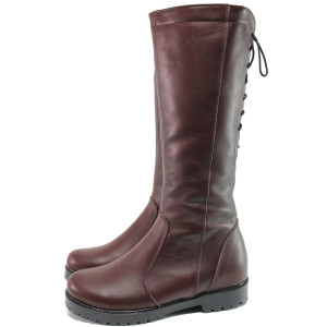 Винени дамски ботуши, естествена кожа - ежедневни обувки за есента и зимата N 100014989