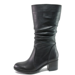 Черни дамски ботуши, естествена кожа - ежедневни обувки за есента и зимата N 100014999