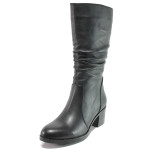 Черни дамски ботуши, естествена кожа - ежедневни обувки за есента и зимата N 100014999