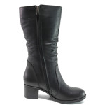 Черни дамски ботуши, естествена кожа - ежедневни обувки за есента и зимата N 100014999