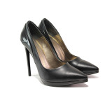 Черни дамски обувки с висок ток, здрава еко-кожа - елегантни обувки за целогодишно ползване N 100015078
