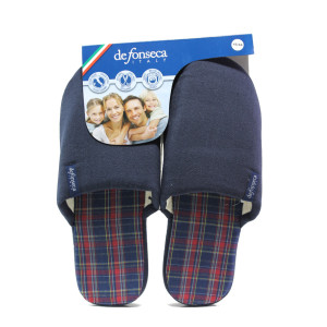 Тъмносини домашни чехли, текстилна материя - равни обувки за целогодишно ползване N 100014333