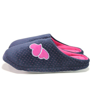 Тъмносини дамски пантофки, текстилна материя - равни обувки за целогодишно ползване N 100014521