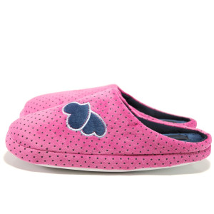 Розови дамски пантофки, текстилна материя - равни обувки за целогодишно ползване N 100014519