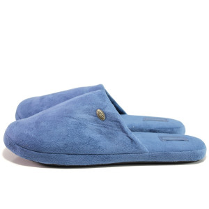 Тъмносини домашни чехли, текстилна материя - равни обувки за целогодишно ползване N 100014528