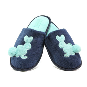 Тъмносини дамски пантофки, текстилна материя - равни обувки за целогодишно ползване N 100014527